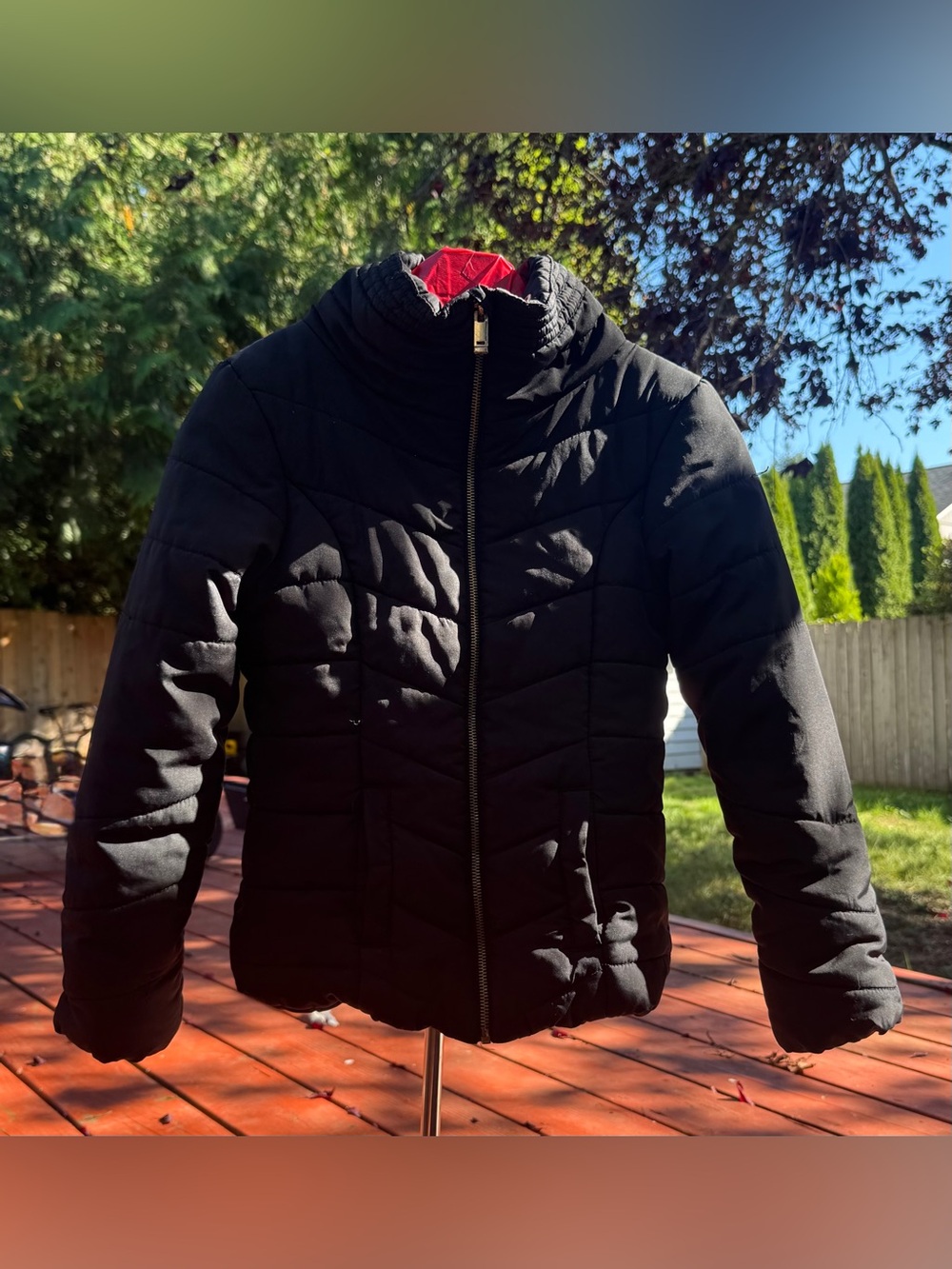 H&M Black Quilted Puffer Jacket Hooded Full Zip Coat - Girls 11-12